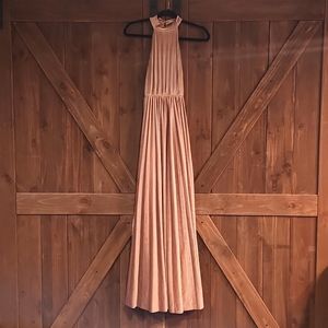 ASOS Size 2 Champagne/Light Rose halter pleated waisted maxi dress in velvet